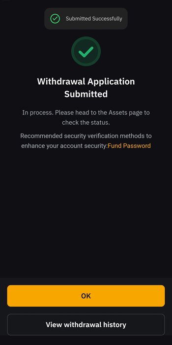 Withdrawal Application Submitted
